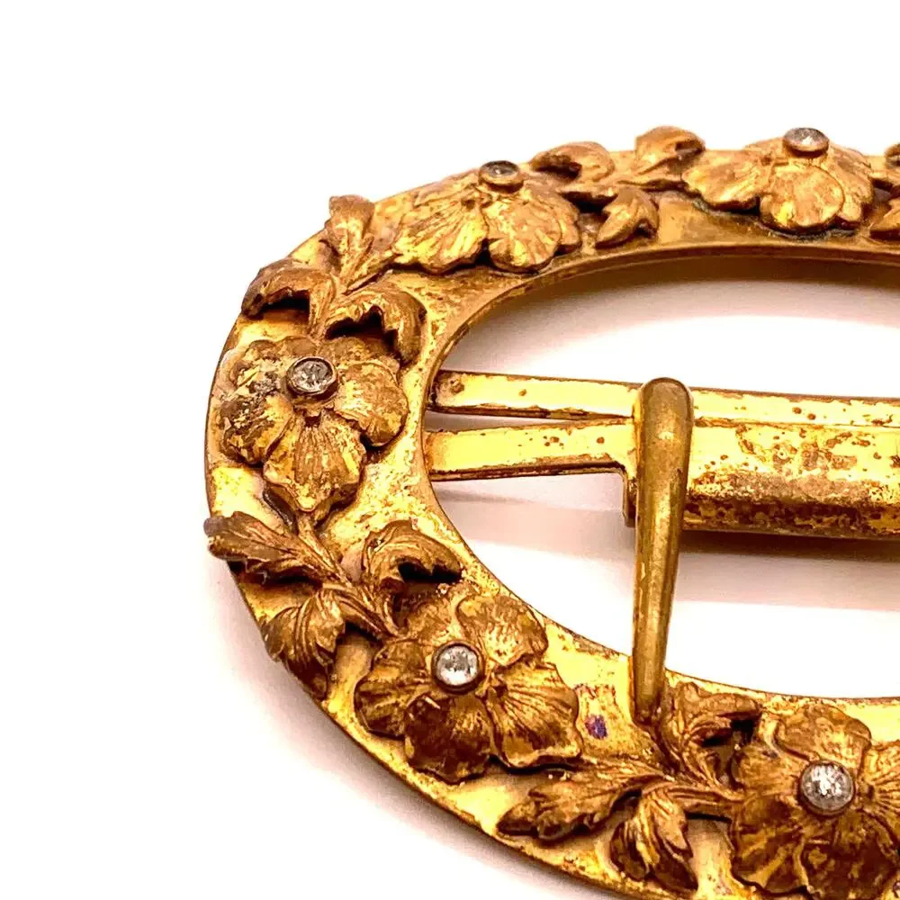 Fisher Nessler Antique Edwardian c.1900-1910 Brass‎ Crystal Flower Sash Buckle